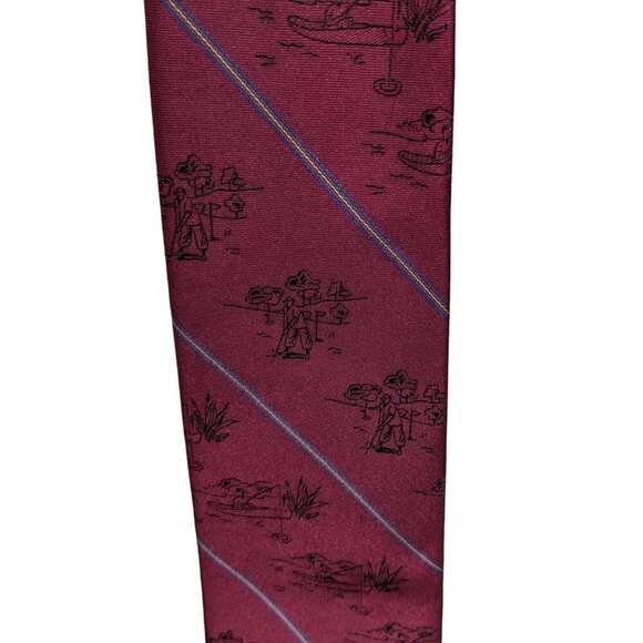Vintage Vittorio Retired Novelty Burgundy Mens Neck Tie Necktie Fishing Golfing - Picture 4 of 6